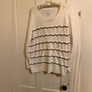 Elle White Sweater , Textured Silver Stripe XXL